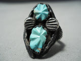 So Detailed!! Vintage Native American Navajo Zuni Turquoise Leaf Sterling Silver Ring Old-Nativo Arts