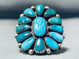 Beautiful Vintage Native American Navajo Blue Gem Cluster Sterling Silver Enormous Ring-Nativo Arts