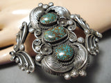 Gigantic Vintage Native American Navajo Royston Turquoise Sterling Silver Leaf Bracelet-Nativo Arts