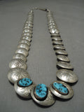 Exquisite Vintage Native American Navajo Turquoise Sterling Silver Bead Necklace Old-Nativo Arts