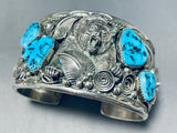 Symbolic Powerful Native American Navajo Turquoise Sterling Silver Bear Bracelet-Nativo Arts