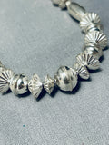 Hand Tooled Vintage Native American Navajo Sterling Silver Hogan Torpedo Bead Necklace-Nativo Arts
