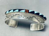 Pueblo Geomtric Vintage Native American Navajo Turquoise Inlay Sterling Silver Bracelet-Nativo Arts