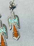 Authentic Thomas Singer Vintage Native American Navajo Turquoise Sterling Silver Earrings-Nativo Arts