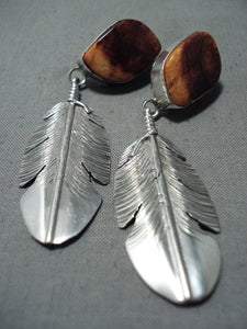 Dynamic Navajo Spiny Oyster Sterling Silver Earrings Native American-Nativo Arts