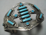 Early 1900's Vintage Native American Navajo Rectangular Turquoise Sterling Silver Bracelet Old-Nativo Arts