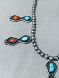 Astonishing Vintage Native American Navajo Turquoise & Coral Sterling Silver Necklace-Nativo Arts