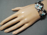 Detailed Intricate Vintage Native American Zuni Hummingbird Turquoise Sterling Silver Bracelet-Nativo Arts