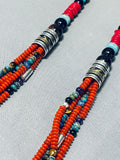 Authentic Singer Native American Navajo Coral Turquoise Sterling Silver Necklace-Nativo Arts