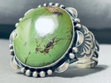 Opulent Signed Native American Navajo Massive Green Kingman Turquoise Sterling Silver Bracelet-Nativo Arts