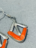 One Of Most Unique Vintage Native American Navajo Coral Sterling Silver Earrings-Nativo Arts