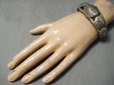 Hand Tooled Vintage Native American Navajo Concho Sterling Silver Bracelet Old-Nativo Arts