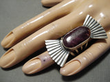 Huge Heavy Towering Native American Navajo Purple Shell Sterling Silver Ring-Nativo Arts