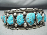 Incredible Vintage Native American Navajo Morenci Turquoise Sterling Silver Bracelet Old-Nativo Arts