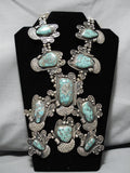 Biggest Vintage Native American Navajo Green Turquoise Sterling Silver Squash Blossom Necklace-Nativo Arts