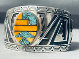 One Of The Best Modernistic Native American Navajo Turquoise Inlay Sterling Silver Bracelet-Nativo Arts