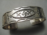 Early 1900's Vintage Native American Navajo Ingot Coin Silver Whirling Logs Bracelet Old-Nativo Arts
