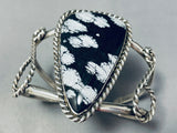 Towering Vintage Native American Navajo Snowflake Obsidian Sterling Silver Bracelet-Nativo Arts