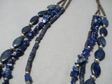 One Of The Best Vintage Native American Navajo Lapis Sterling Silver Necklace Old-Nativo Arts