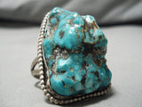 One Of The Biggest Vintage Native American Navajo Turquoise Sterling Silver Ring Old-Nativo Arts