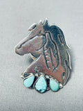 Horse And Feather Vintage Native American Navajo Turquoise Sterling Silver Ring-Nativo Arts
