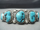 Tremendous Vintage Native American Navajo Sleeping Beauty Turquoise Sterling Silver Bracelet Old-Nativo Arts