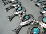 Huge 246 Gram Vintage Native American Navajo Turquoise Sterling Silver Squash Blossom Necklace-Nativo Arts