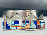 One Of The Best Vintage Native American Navajo Turquoise Inlay Sterling Silver Bracelet-Nativo Arts