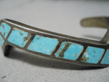 Rare Zig Zag Vintage Native American Navajo #8 Turquoise Sterling Silver Zig Zag Bracelet Old-Nativo Arts