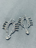 One Of The Best Native American Navajo Coral Sterling Silver Squash Blossom Earrings-Nativo Arts