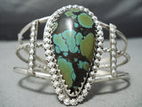 Huge Vintage Native American Navajo Teardrop Spiderweb Green Turquoise Sterling Silver Bracelet-Nativo Arts