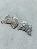 Important Native American Navajo Signed Sterling Silver Horses Earrings-Nativo Arts