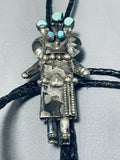 Long 4-1/2' Kachina Vintage Native American Navajo Turquoise Sterling Silver Bolo Tie-Nativo Arts