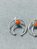Out Of The Box Unique Naja Native American Navajo Coral Sterling Silver Earrings-Nativo Arts