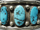 Museum Vintage Native American Navajo Turquoise Sterling Silver Swirl Bracelet-Nativo Arts