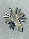 Traditional Vintage Native American Navajo Old Kingman Turquoise Sterling Silver Cross Pendant-Nativo Arts