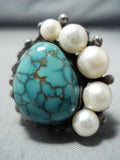 Whimsical Vintage Navajo Native American Turquoise Pearl Sterling Silver Ring-Nativo Arts