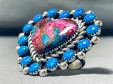 Awesome Native American Navajo Mojave Turquoise Synth Opal Sterling Silver Huge Heart Ring-Nativo Arts