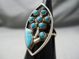 Intricate!! Vintage Zuni Native American Turquoise Flower Sterling Silver Ring-Nativo Arts