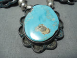 Outstanding Vintage Native American Navajo Carico Lake Turquoise Sterling Silver Necklace Old-Nativo Arts