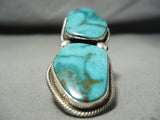 One Of The Biggest Heavu Native American Navajo Turquoise Sterling Silver Ring-Nativo Arts
