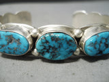 Native American Impressive Vintage Apache Morenci Turquoise Sterling Silver Bracelet Old-Nativo Arts