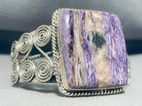 One Of The Best Native American Navajo Charoite Sterling Silver Swirl Bracelet Cuff-Nativo Arts