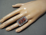 Towering Navajo Coral Sterling Silver Ring Native American-Nativo Arts