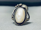 Beautiful Vintage Native American Navajo Pearl Sterling Silver Leaf Ring Old-Nativo Arts