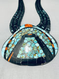 Native American One Of The Biggest Best Vintage Santo Domingo Turquoise Inlay Necklace-Nativo Arts