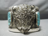 Heavy Huge Native American Buffalo Turquoise Sterling Silver Bracelet- 200 Grams-Nativo Arts