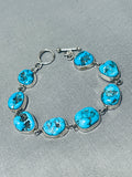 Superb Native American Navajo Signed 8 Sleeping Beauty Turquoise Sterling Silver Bracelet-Nativo Arts
