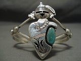 One Of The Best Native American Navajo Sterling Silver Green Turquoise Kachina Bracelet-Nativo Arts