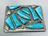 Don Platero Vintage Native American Navajo Blue Gem Turquoise Sterling Silver Buckle-Nativo Arts